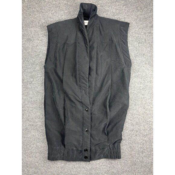 Won Hundred Vest Womens Small Black Gray Longline Draped Collar Button Front - Picture 1 of 9
